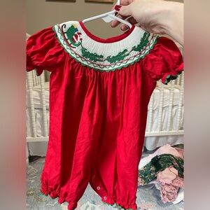 Hand Smocked Cajun Christmas Baby outfit